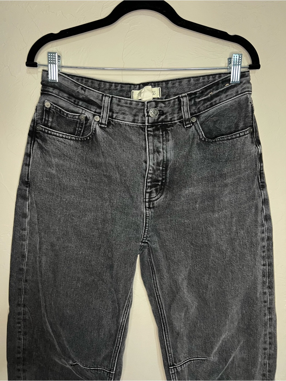 Madewell The Darted Barrel Leg Olenda Washed Black Button Fly Denim Jeans - Picture 3 of 11